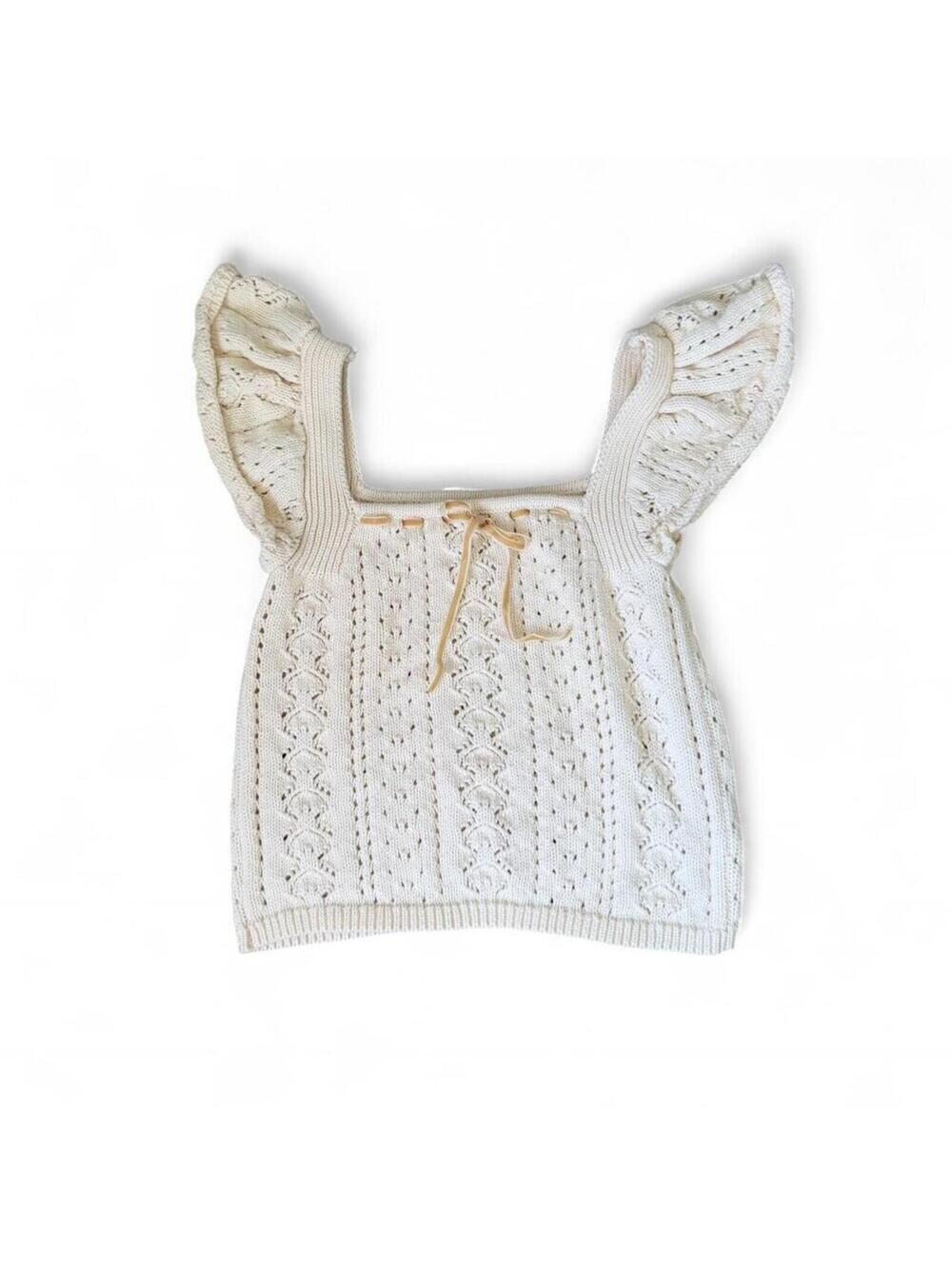 Woman's Haute Hippie cream knit crop top with ruffle sleeves Size SMALL